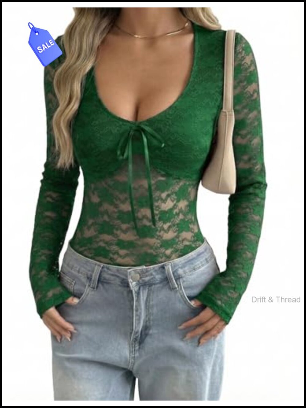 Lace Mesh Long Sleeve Crop Top Sheer Y2K Clubwear V-Neck Bow Date Night